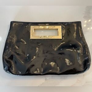 Michael Kors Black Patent Leather Clutch with Gold Handle